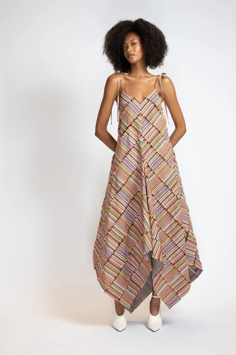 Mashru Jacquard And Tulle Panelled Trapeze Dress