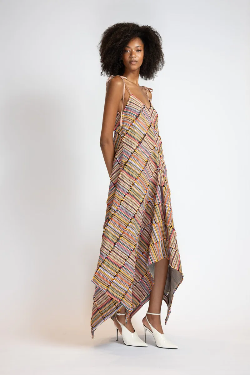 Mashru Jacquard And Tulle Panelled Trapeze Dress