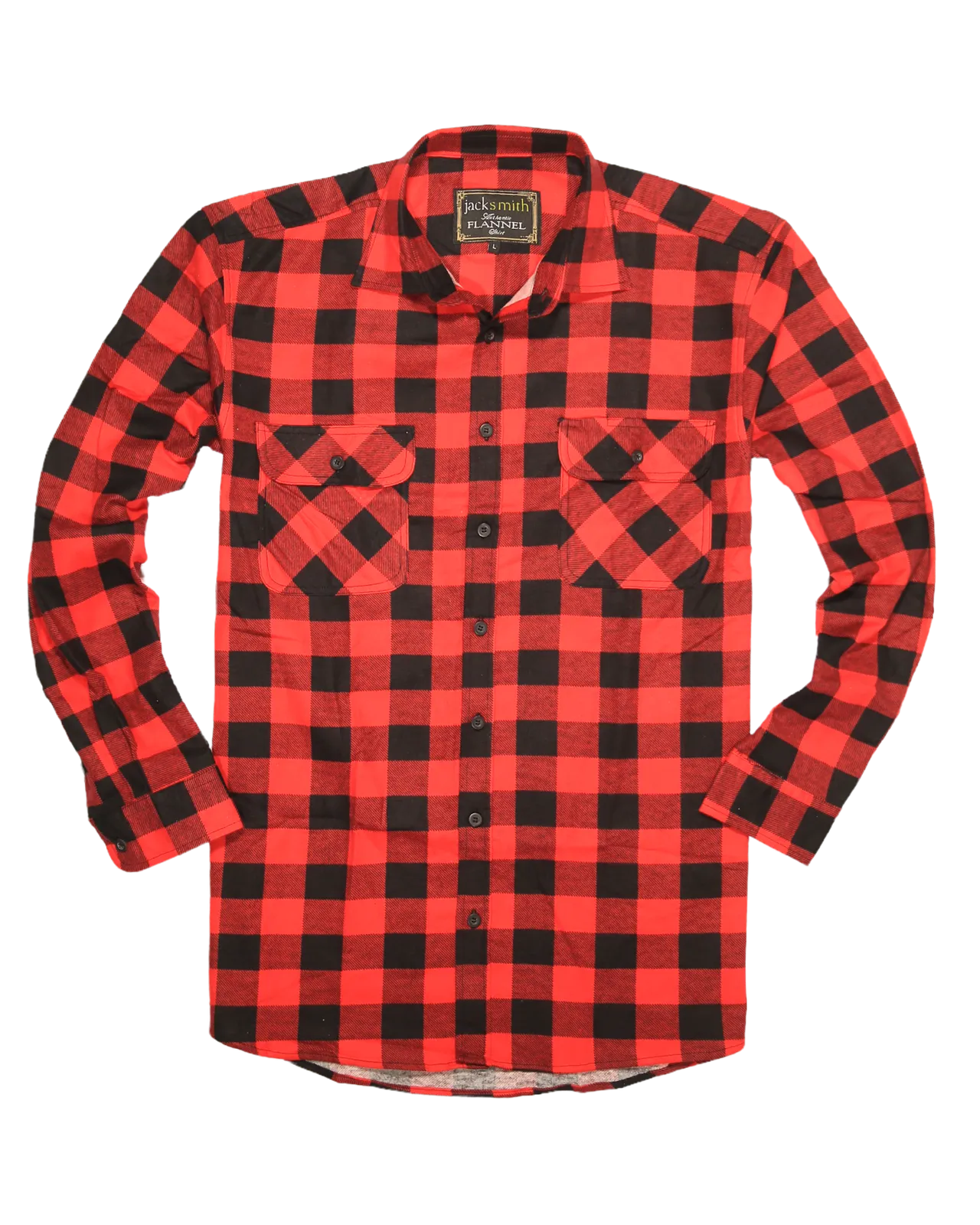 Mens 100% Cotton Flannelette Shirt Long Sleeve Check Authentic Flannel - Red/Black - 5XL
