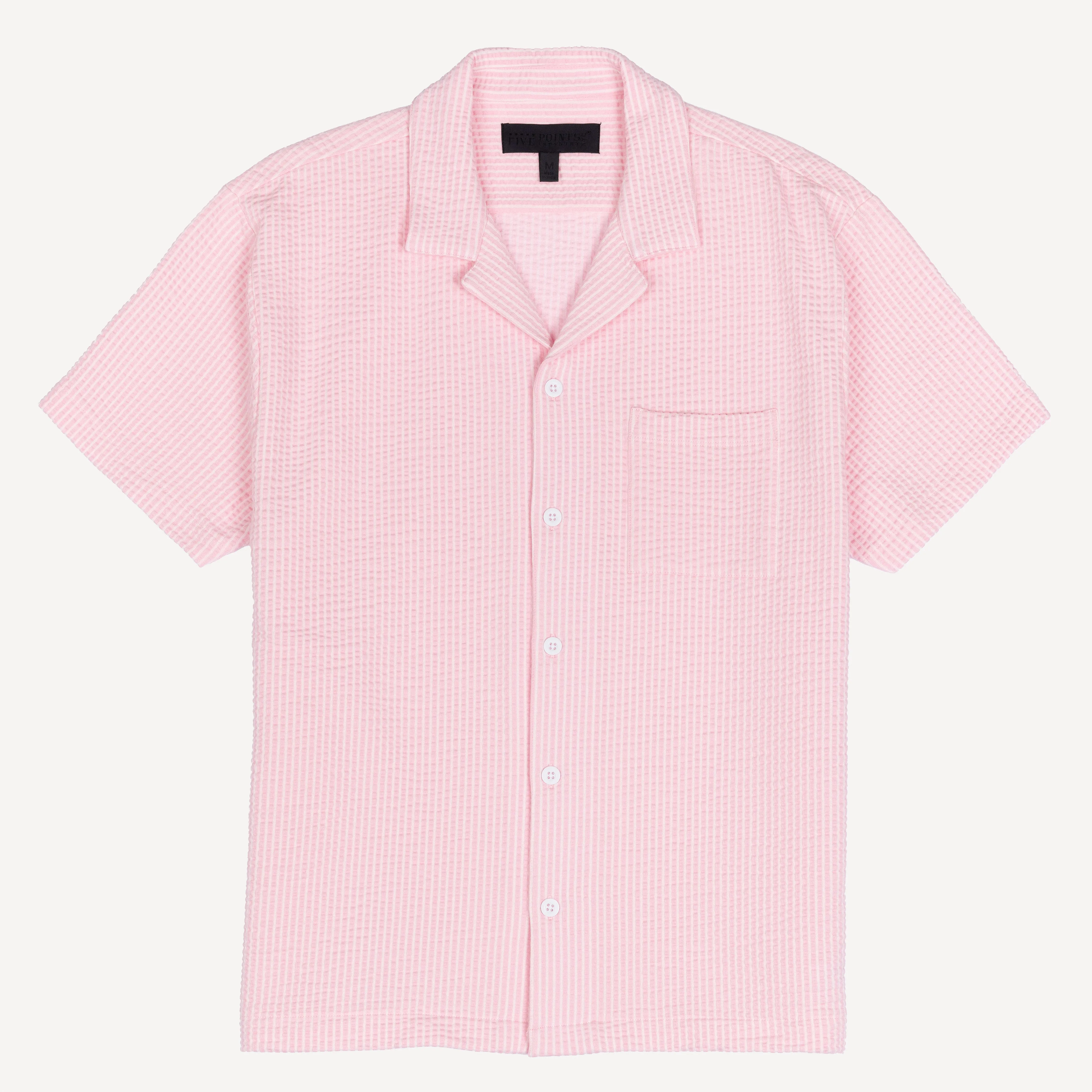 Mens Cool Knit Seersucker Camp Shirt - Parfait Pink