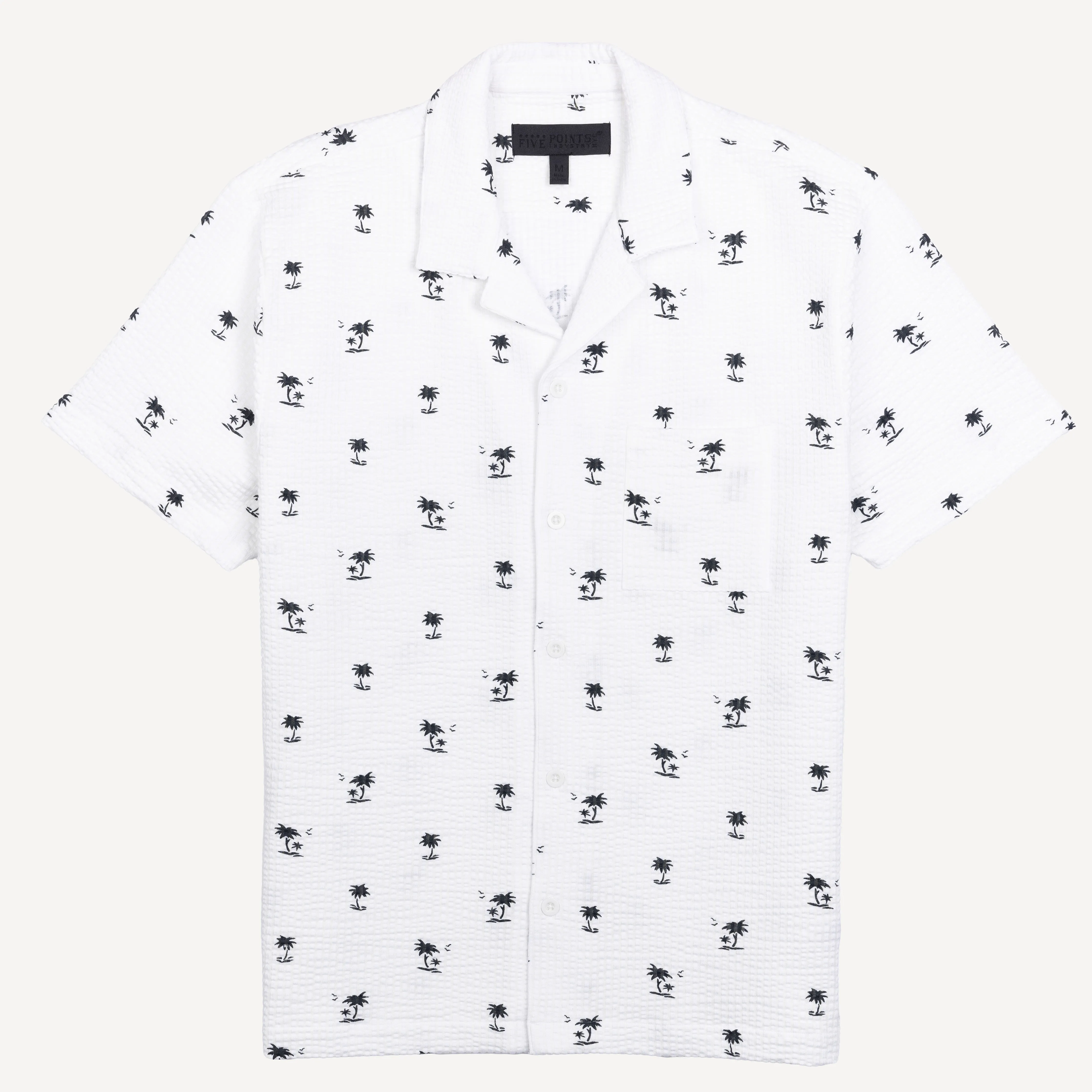 Mens Cool Knit Seersucker Camp Shirt - White / Palm Tree