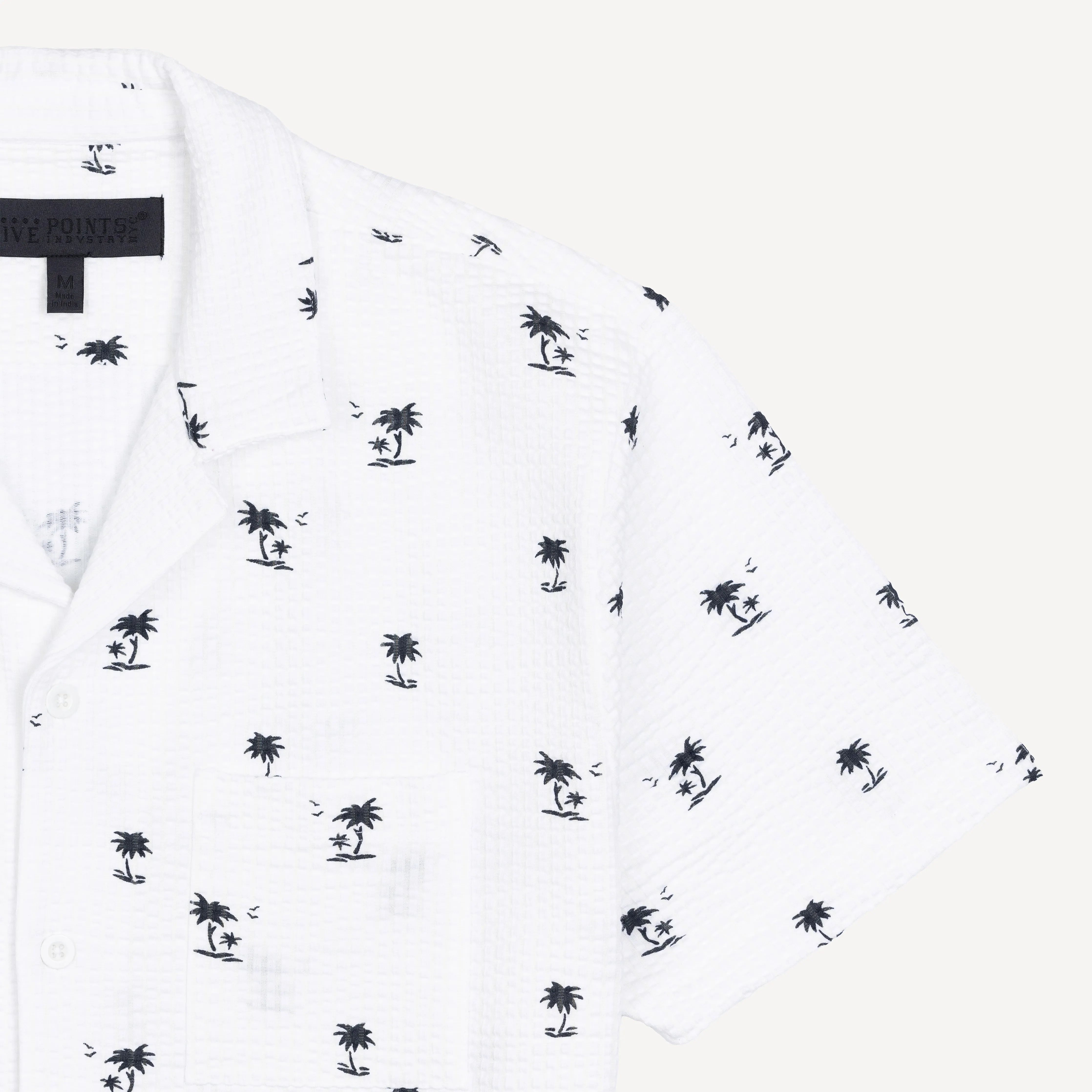 Mens Cool Knit Seersucker Camp Shirt - White / Palm Tree