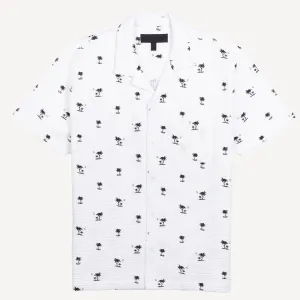 Mens Cool Knit Seersucker Camp Shirt - White / Palm Tree