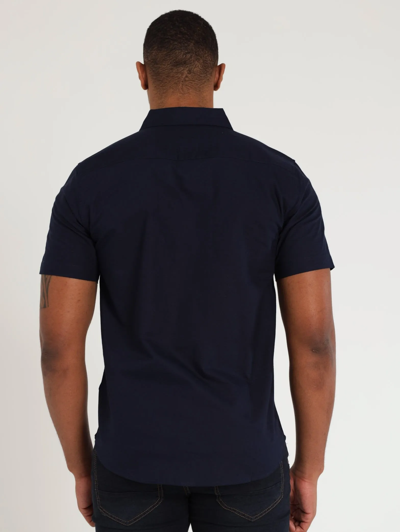 Men's Short Sleeve Plain Cotton Oxford Shirt - Navy