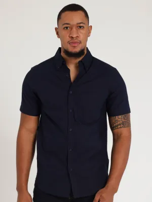 Men's Short Sleeve Plain Cotton Oxford Shirt - Navy