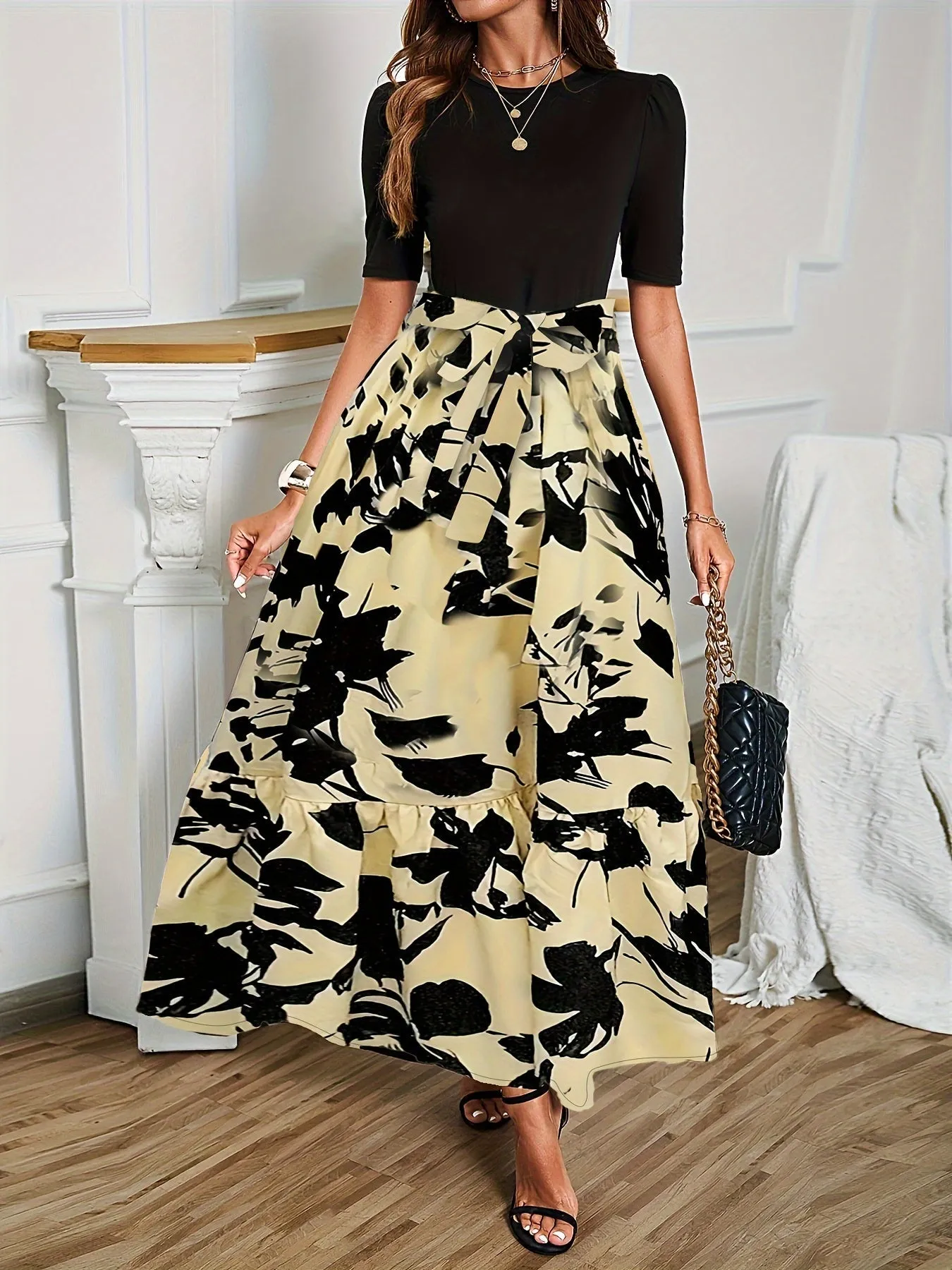Mina | Elegant Floral Short Sleeve Dress