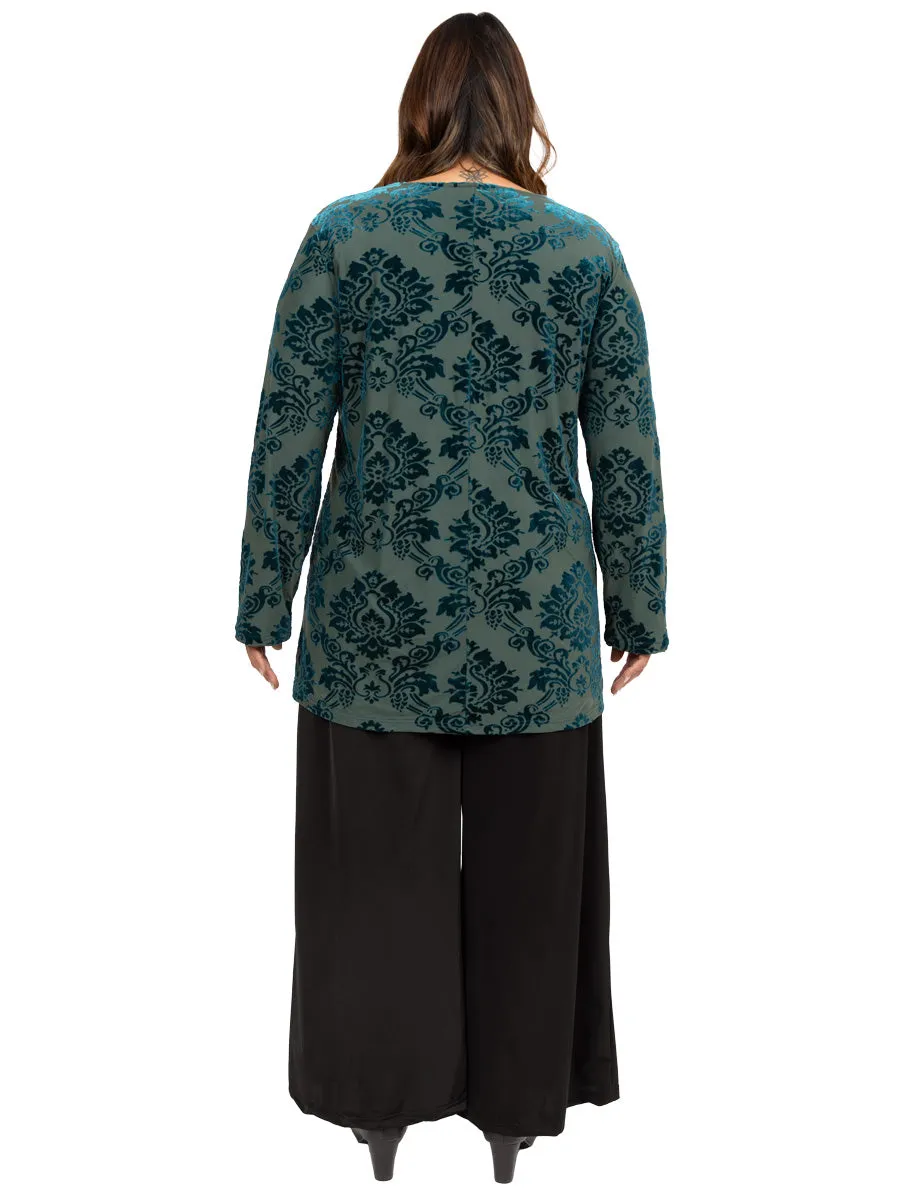 Nettie Velour Top - Green Print