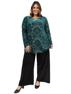 Nettie Velour Top - Green Print