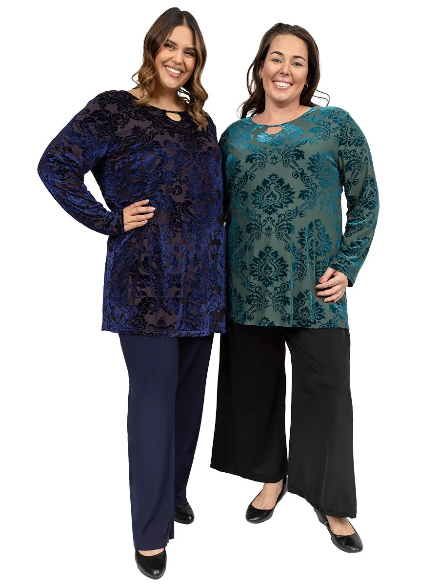 Nettie Velour Top - Green Print