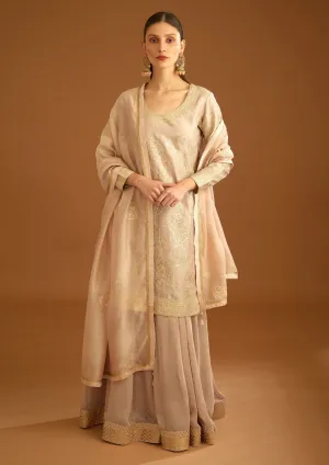 Neutral embroidered sharara set