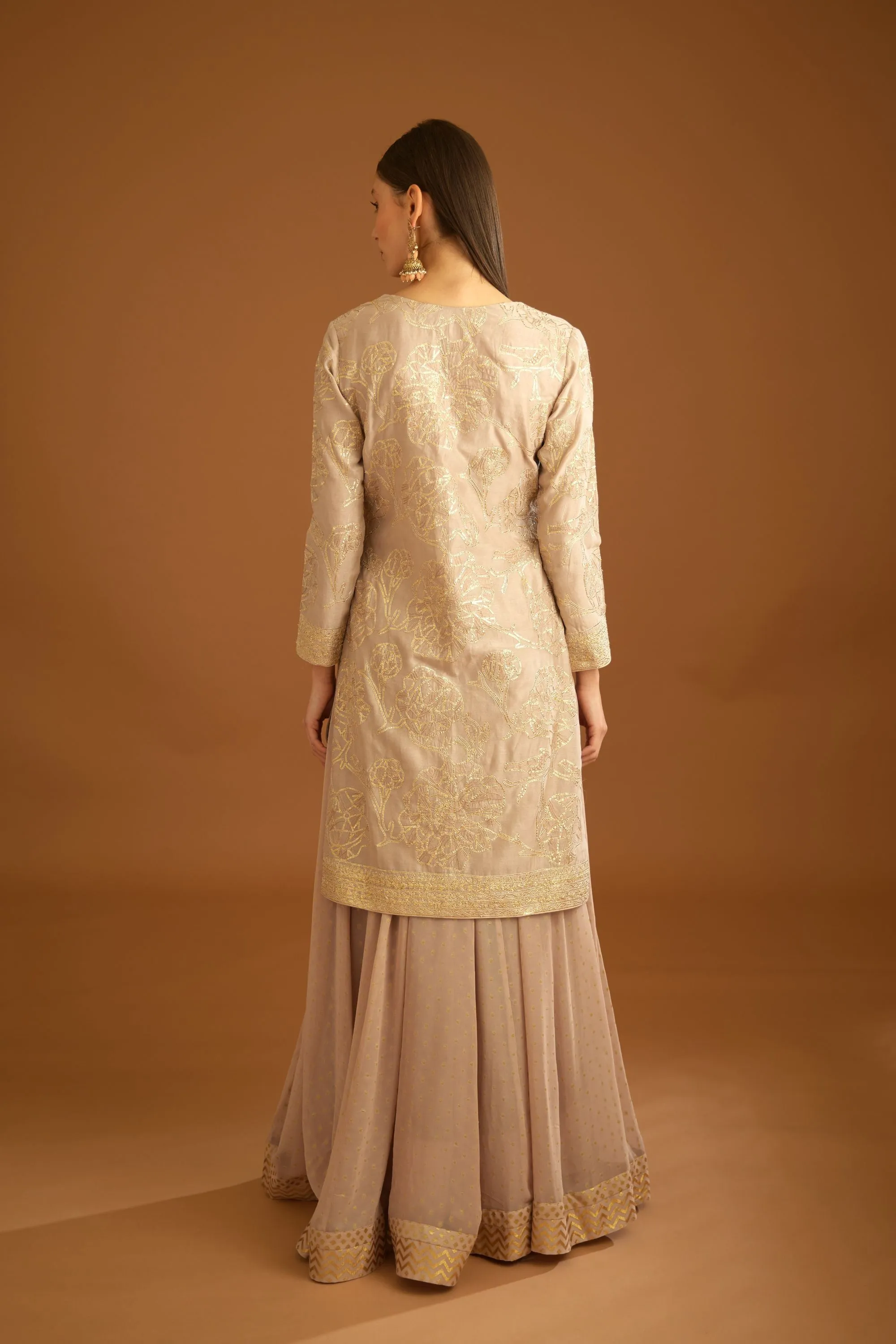 Neutral embroidered sharara set