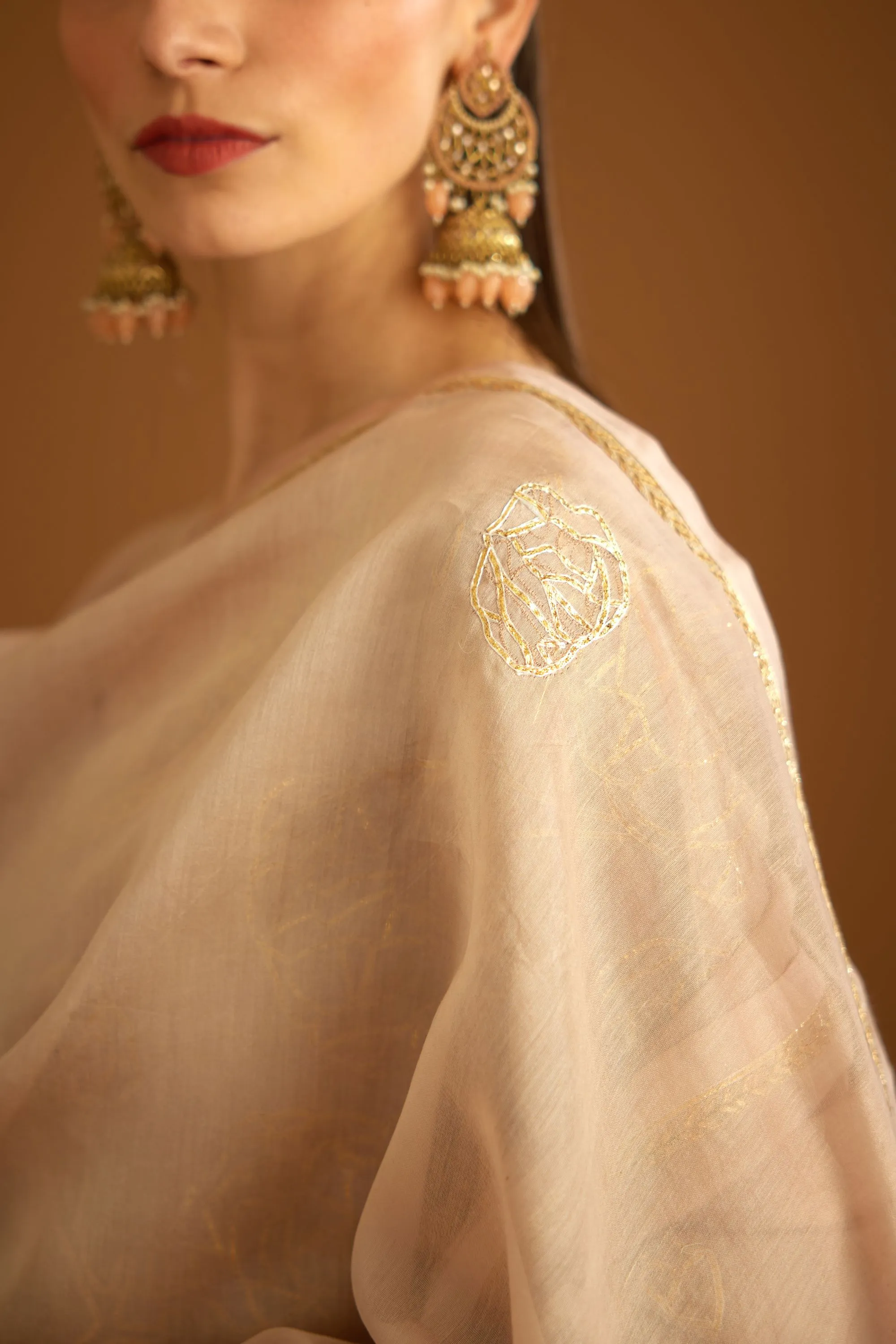 Neutral embroidered sharara set