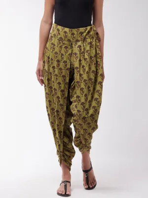 Olive Cotton Printed Dhoti
