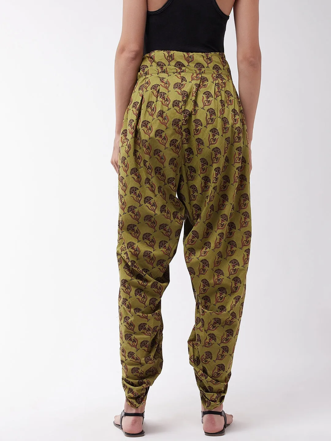 Olive Cotton Printed Dhoti