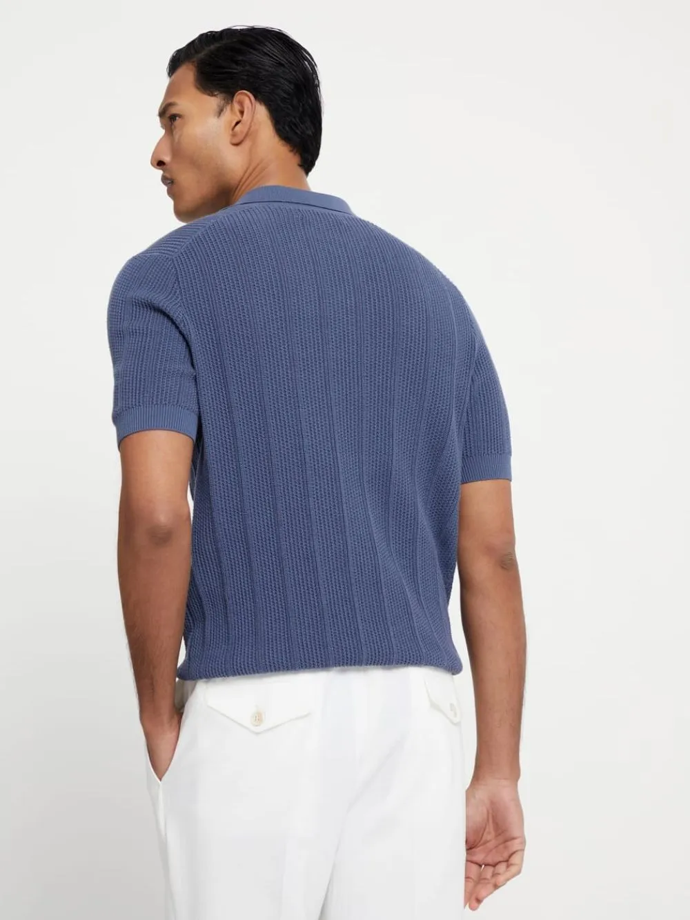 Oxford Blue Rib Knit Polo
