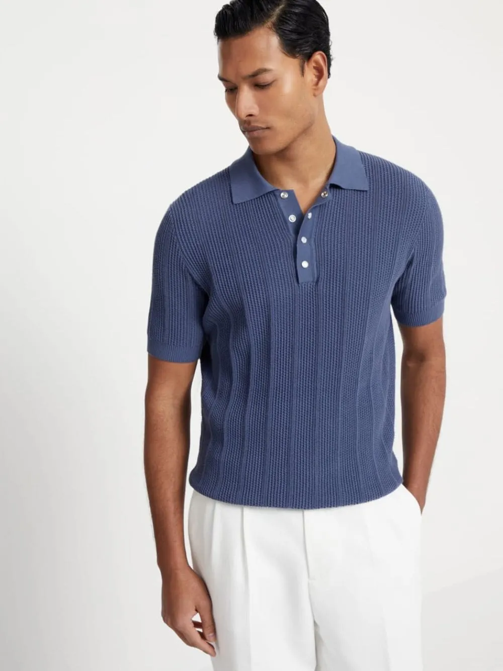 Oxford Blue Rib Knit Polo