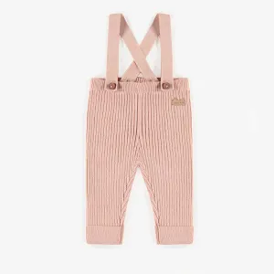 Pantalon de maille rose pâle avec bretelles, naissance || Light pink knitted pants with straps, newborn