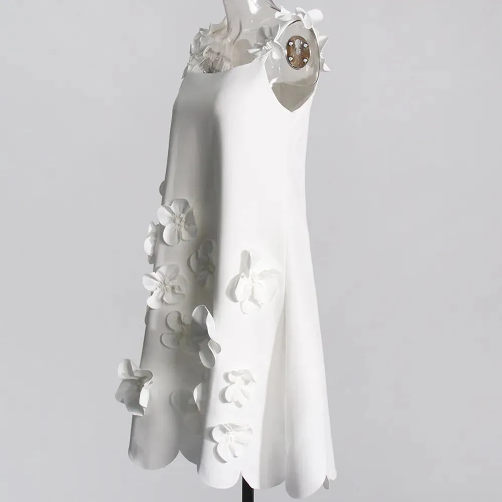 PATCHWORK APPLIQUES CAMISOLE DRESS IN WHITE