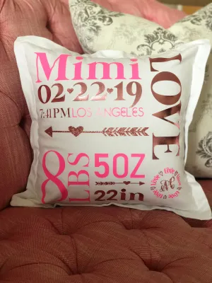 Personalized Birth Announcement Pillow - Birth Stats Pillow