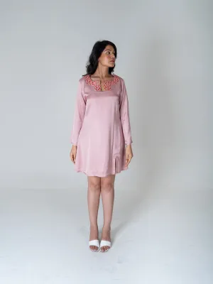 Pink-Orange Braided Collar Short Dress