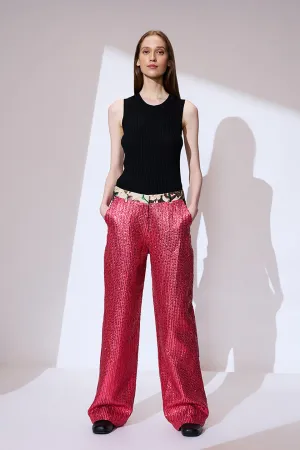 Pink sequin embroidered pants