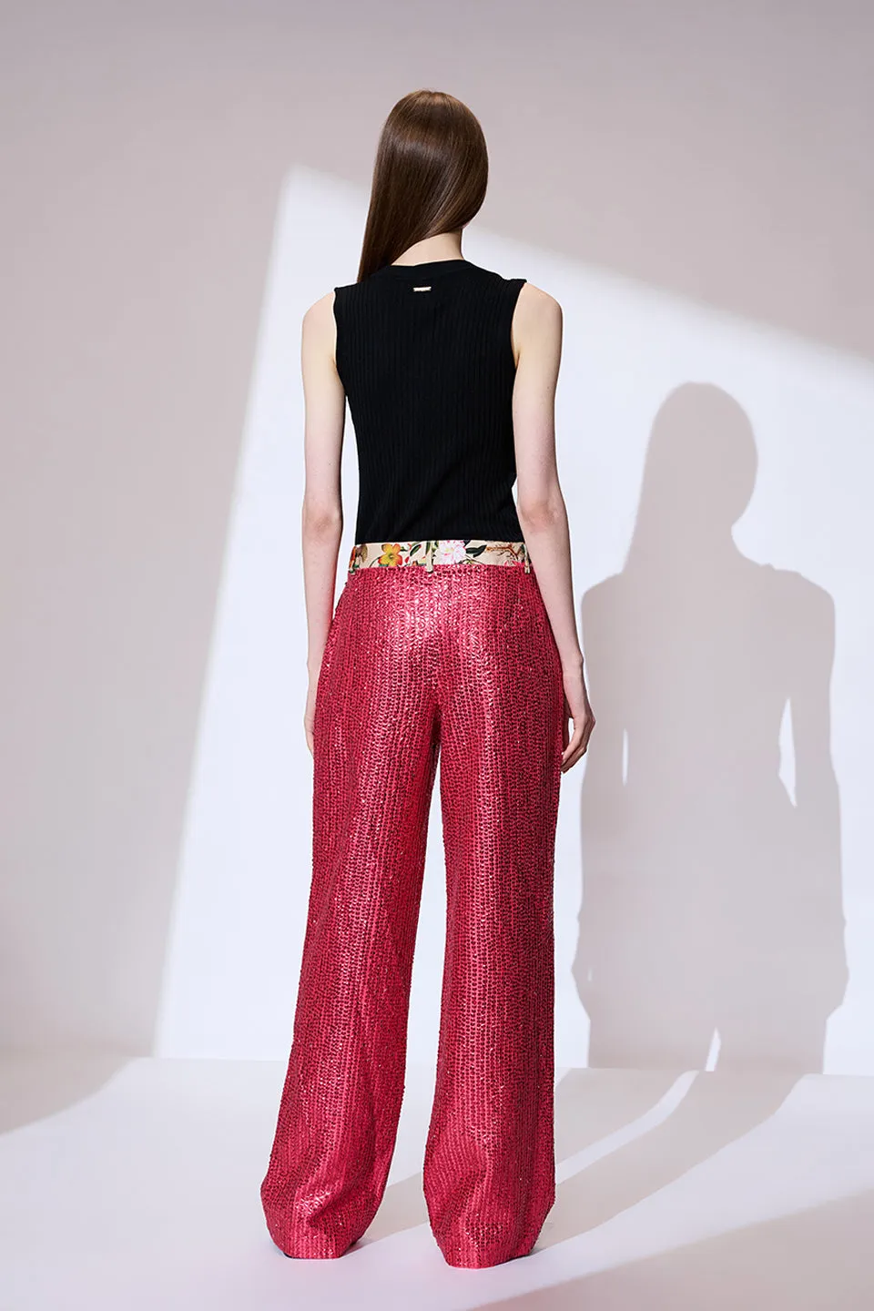 Pink sequin embroidered pants