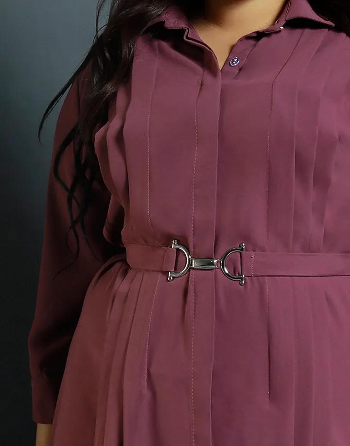 Pleat Detail Dress with Belt
