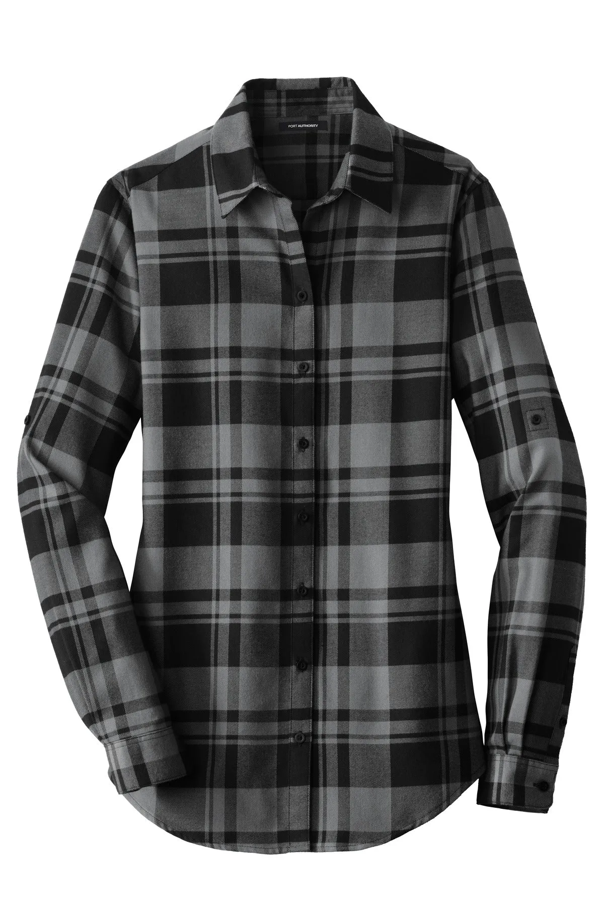 Port Authority Women's Plaid Flannel Tunic . LW668 Grey/ Black