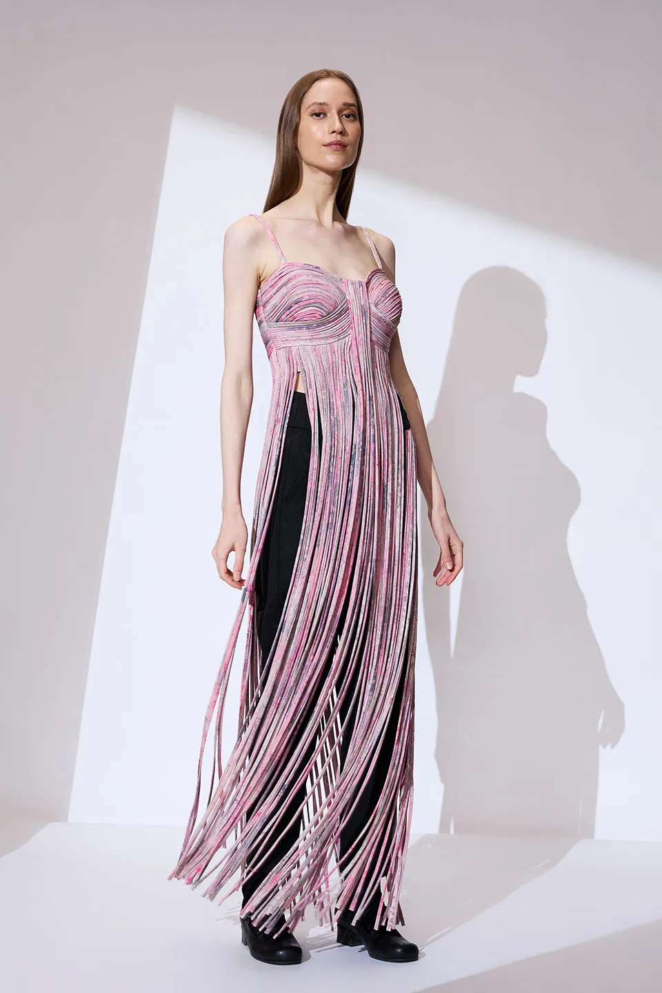 Printed cord work long top