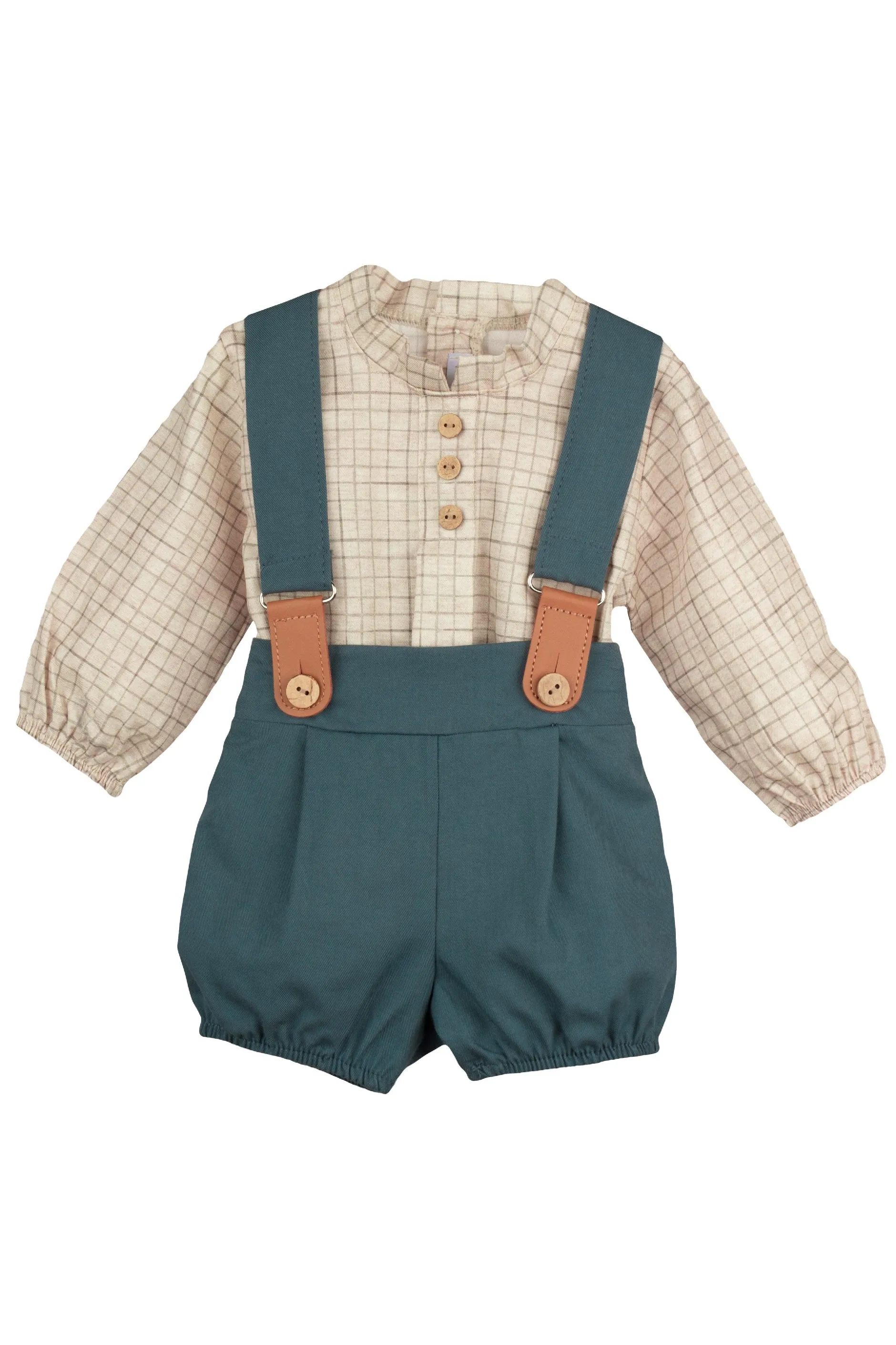"Jesse" Linen Shirt & Teal Jam Pants with Braces