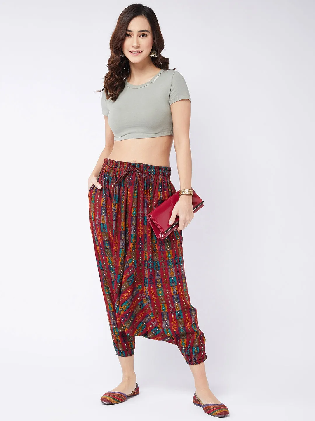 Red Abstract Printed Harem Pant