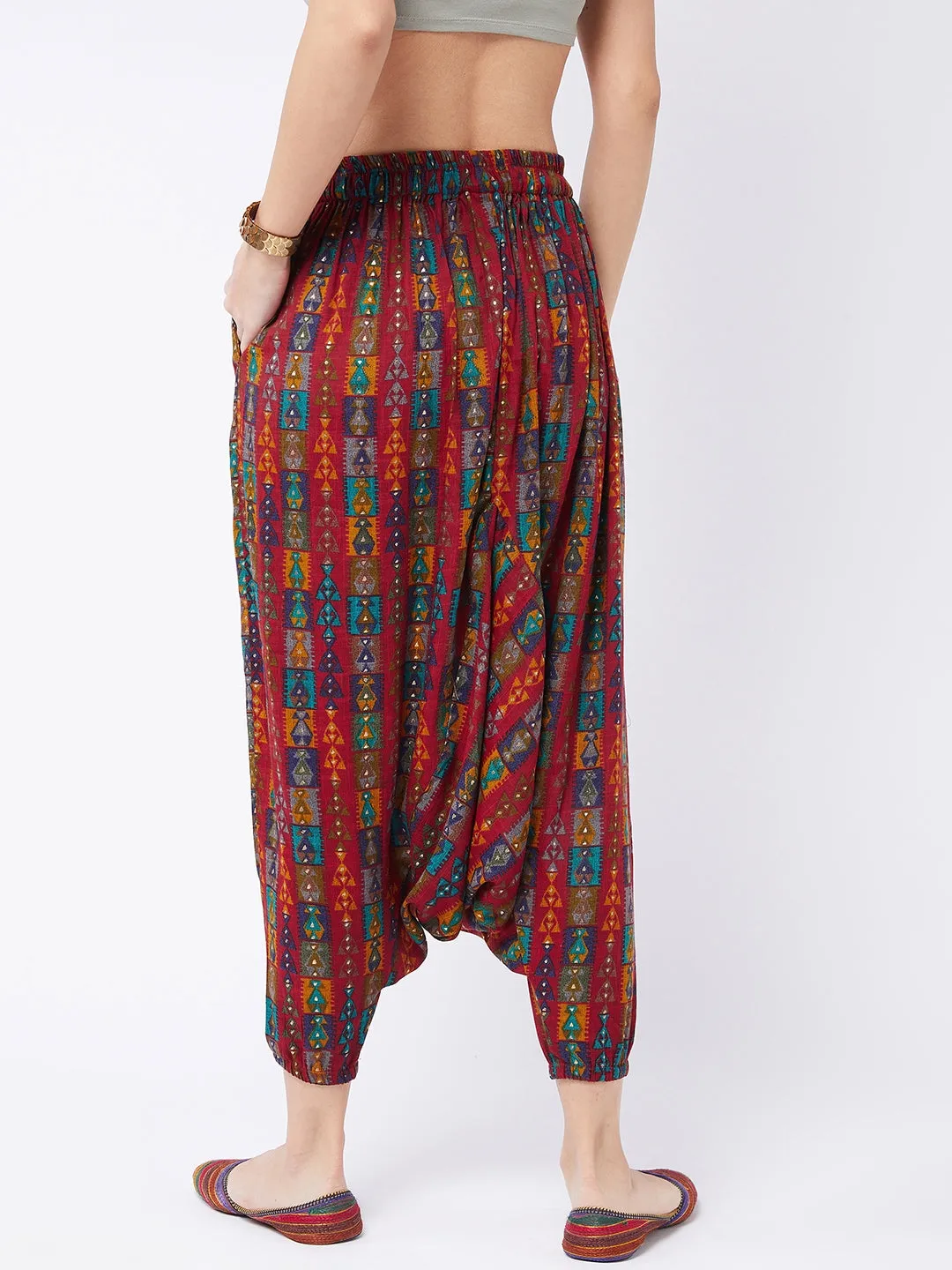 Red Abstract Printed Harem Pant