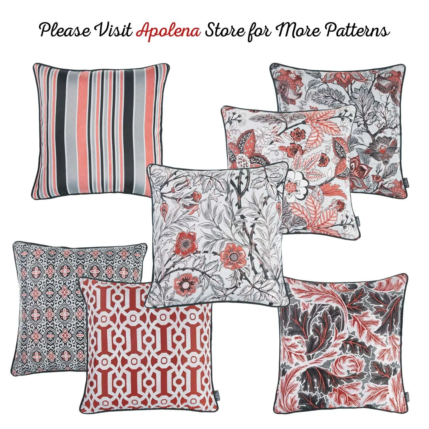 Red and Gray Floral Vines Decorative Throw Pillow
