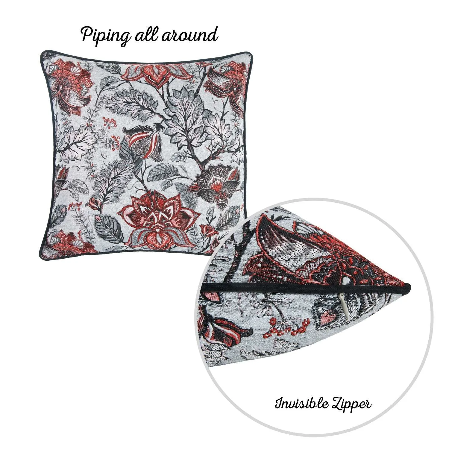 Red and Gray Floral Vines Decorative Throw Pillow