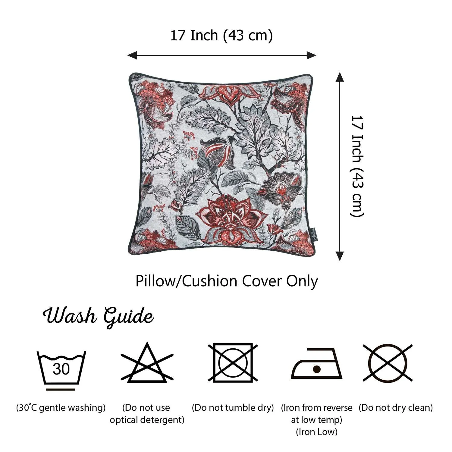 Red and Gray Floral Vines Decorative Throw Pillow