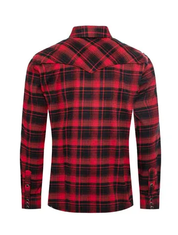 Rodeo Clothing Co. Men's Long Sleeve Shirt - Light Flannel Red & Black Plaid