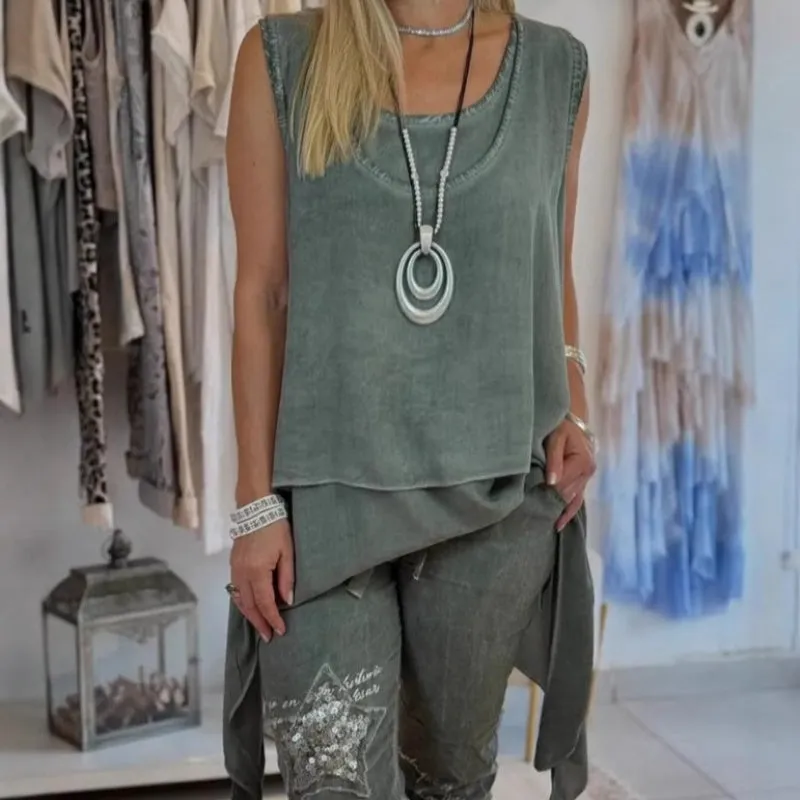 ROSANNA - SLEEVELESS BLOUSE AND PATTERNED PANTS