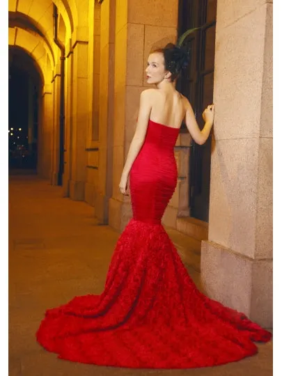 Ruffles Red Mermaid Wedding Dress