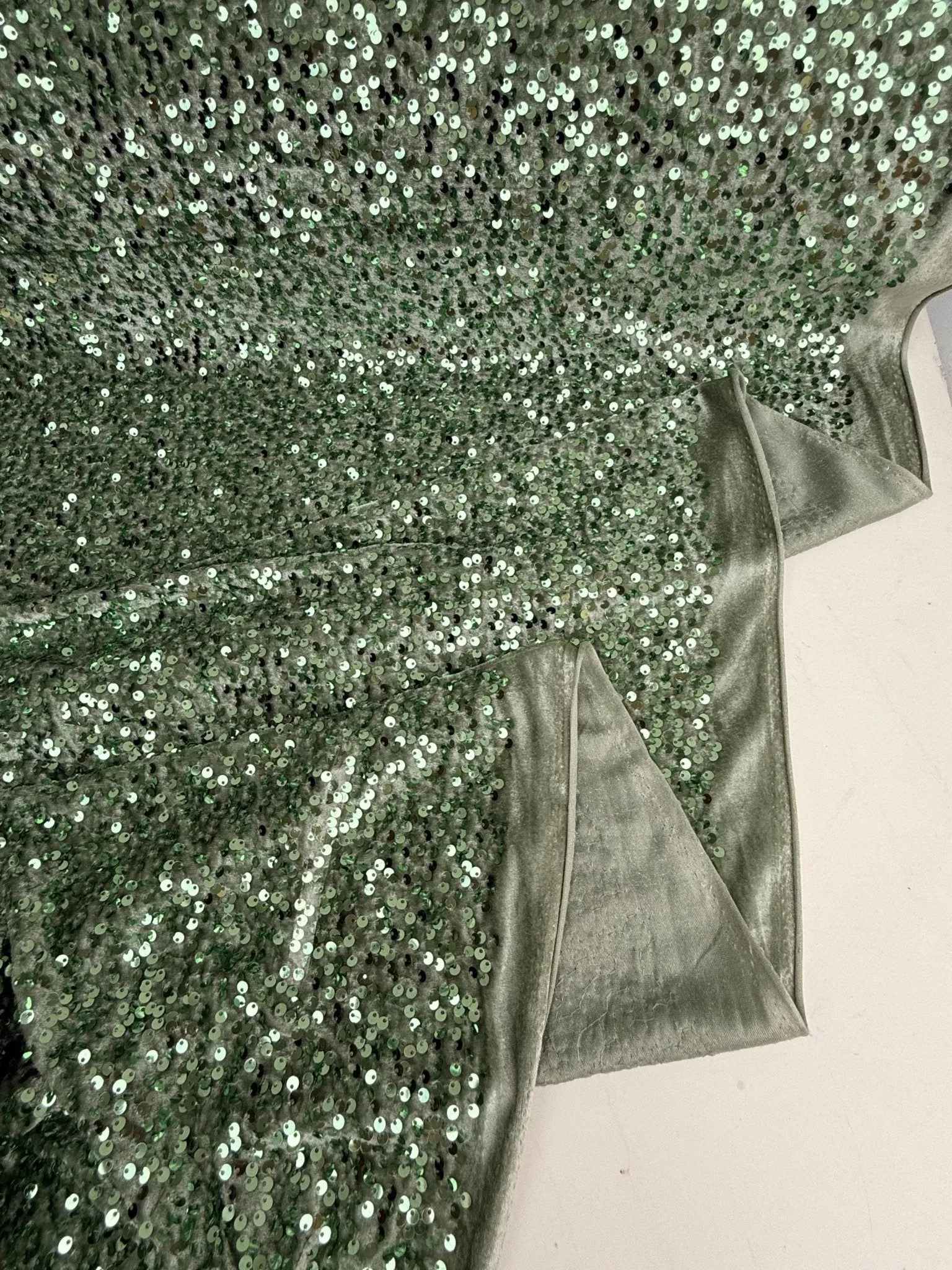 Sage Green Sequins on Sage Velvet Fabric by Yard, Green Sequin Material for Dresses Gowns, Curtains Bows, Bridal Backdrops DYI Crafts Fabric