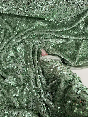 Sage Green Sequins on Sage Velvet Fabric by Yard, Green Sequin Material for Dresses Gowns, Curtains Bows, Bridal Backdrops DYI Crafts Fabric