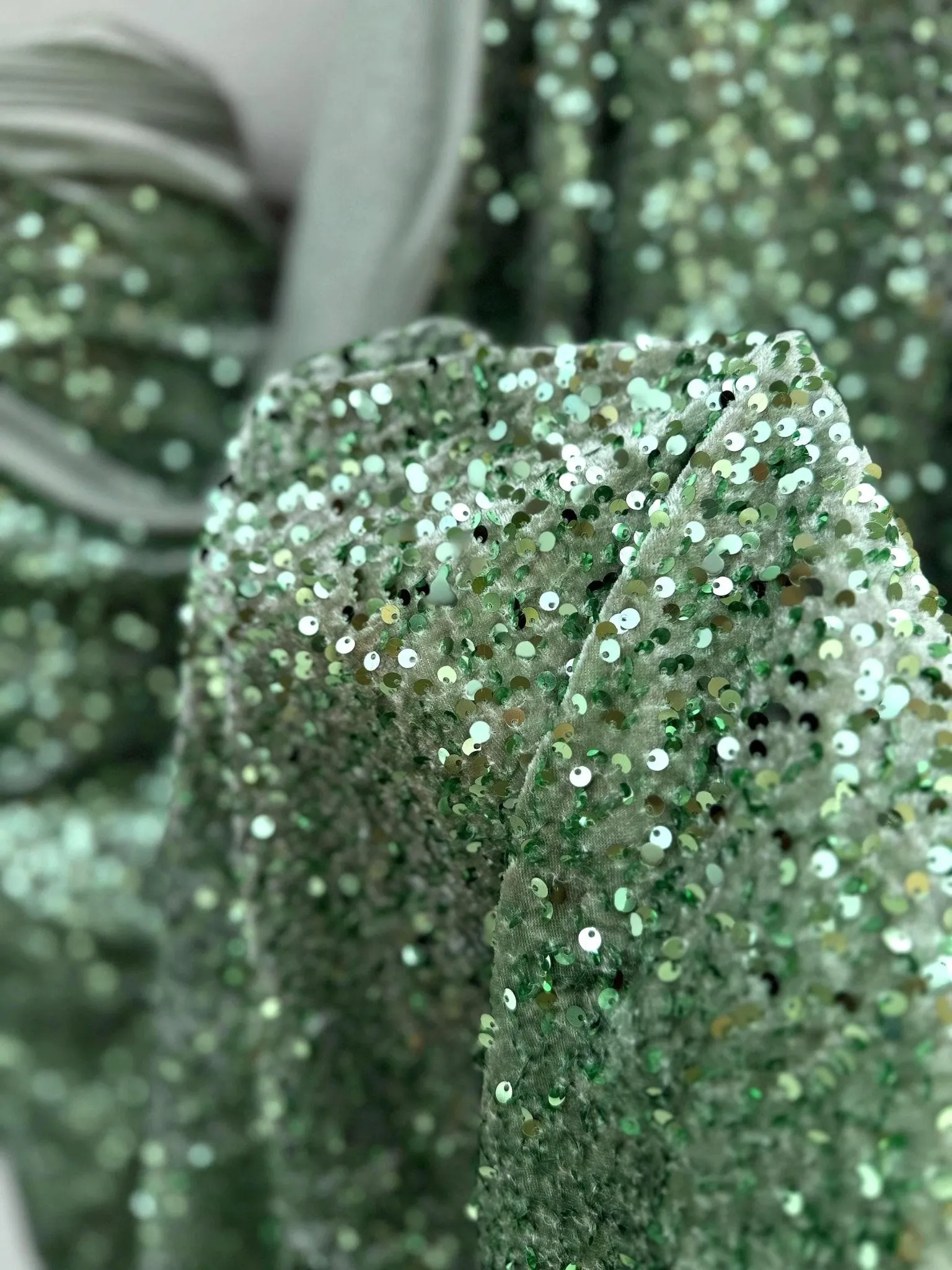 Sage Green Sequins on Sage Velvet Fabric by Yard, Green Sequin Material for Dresses Gowns, Curtains Bows, Bridal Backdrops DYI Crafts Fabric