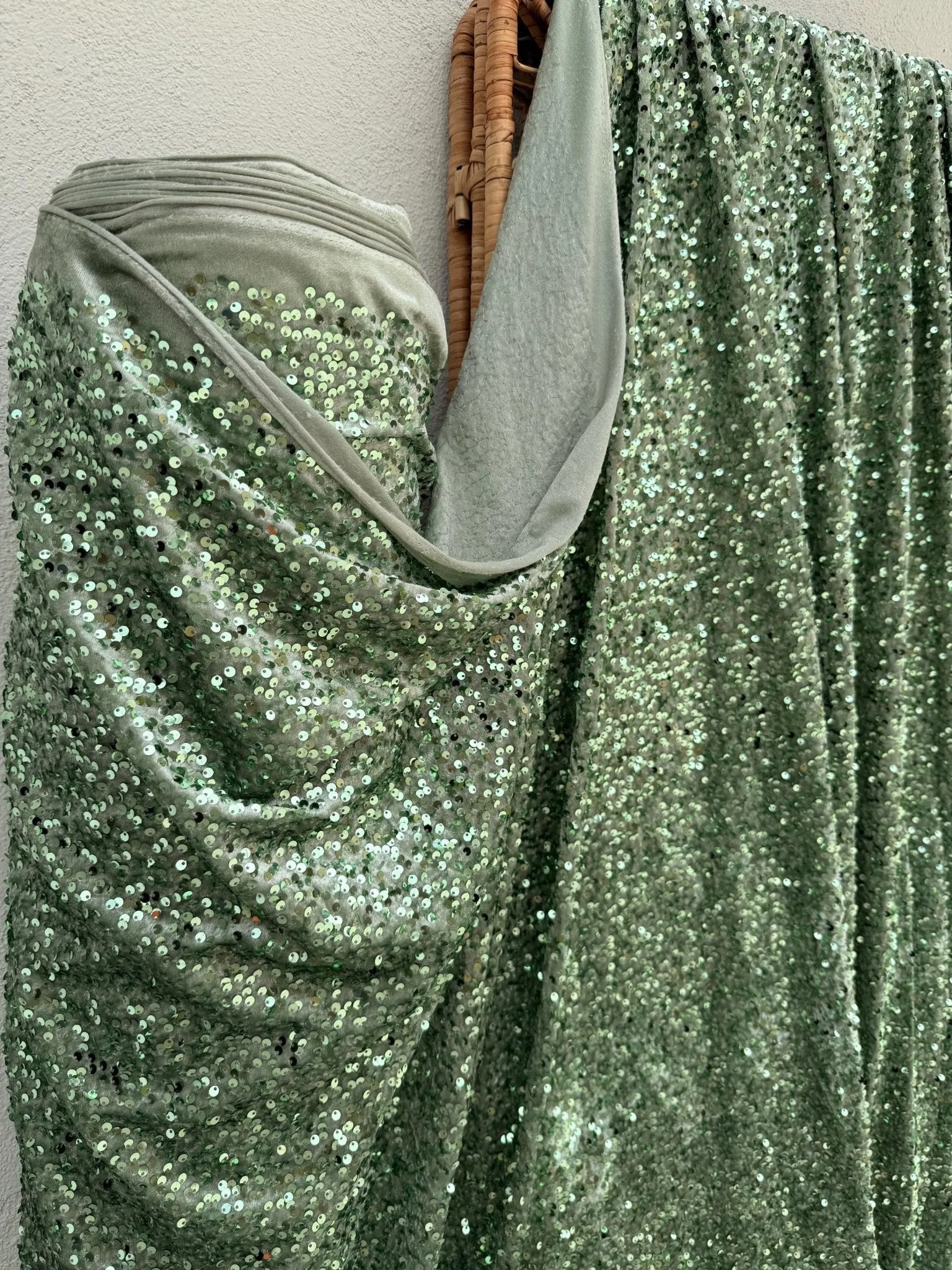 Sage Green Sequins on Sage Velvet Fabric by Yard, Green Sequin Material for Dresses Gowns, Curtains Bows, Bridal Backdrops DYI Crafts Fabric