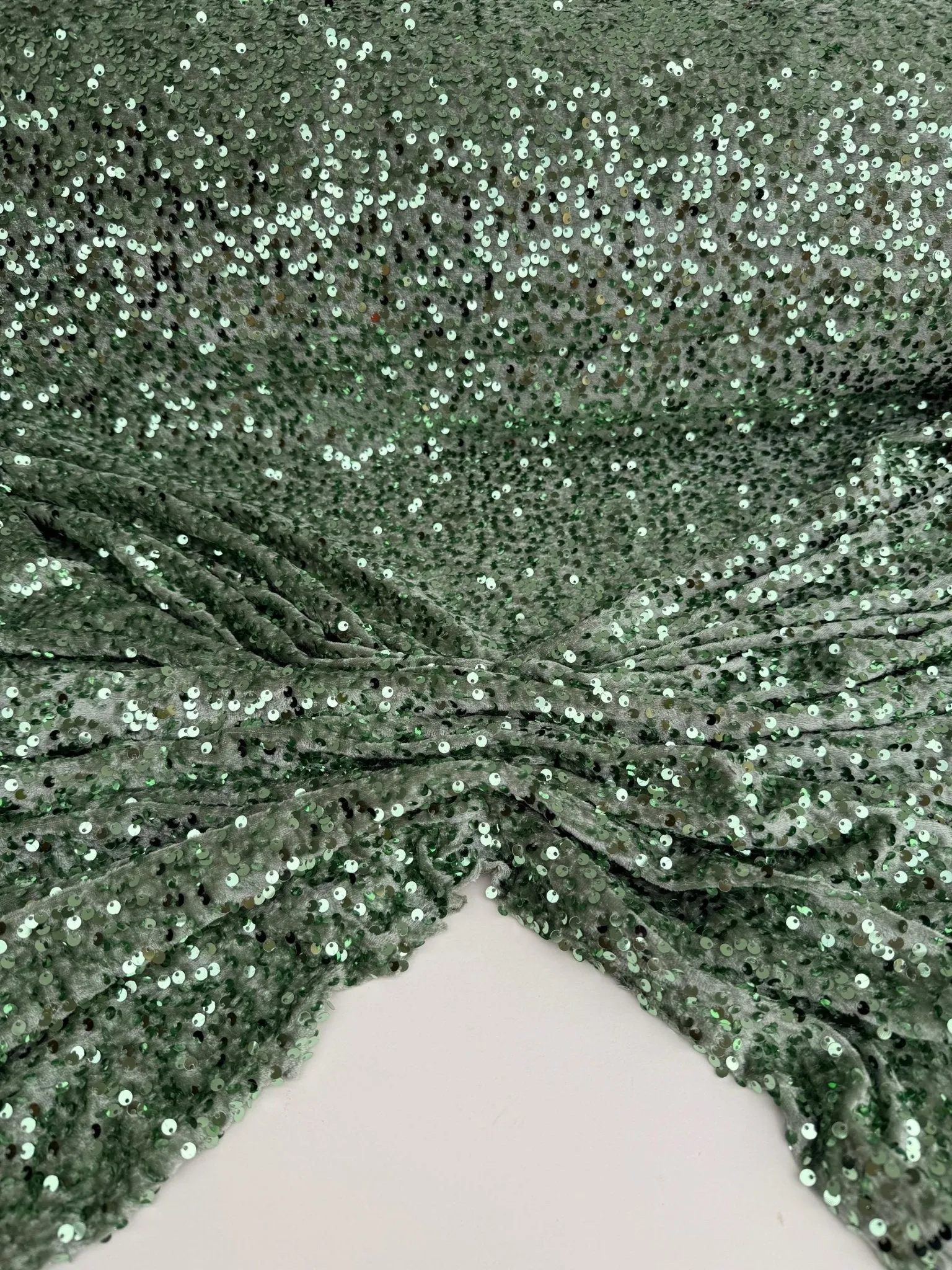 Sage Green Sequins on Sage Velvet Fabric by Yard, Green Sequin Material for Dresses Gowns, Curtains Bows, Bridal Backdrops DYI Crafts Fabric