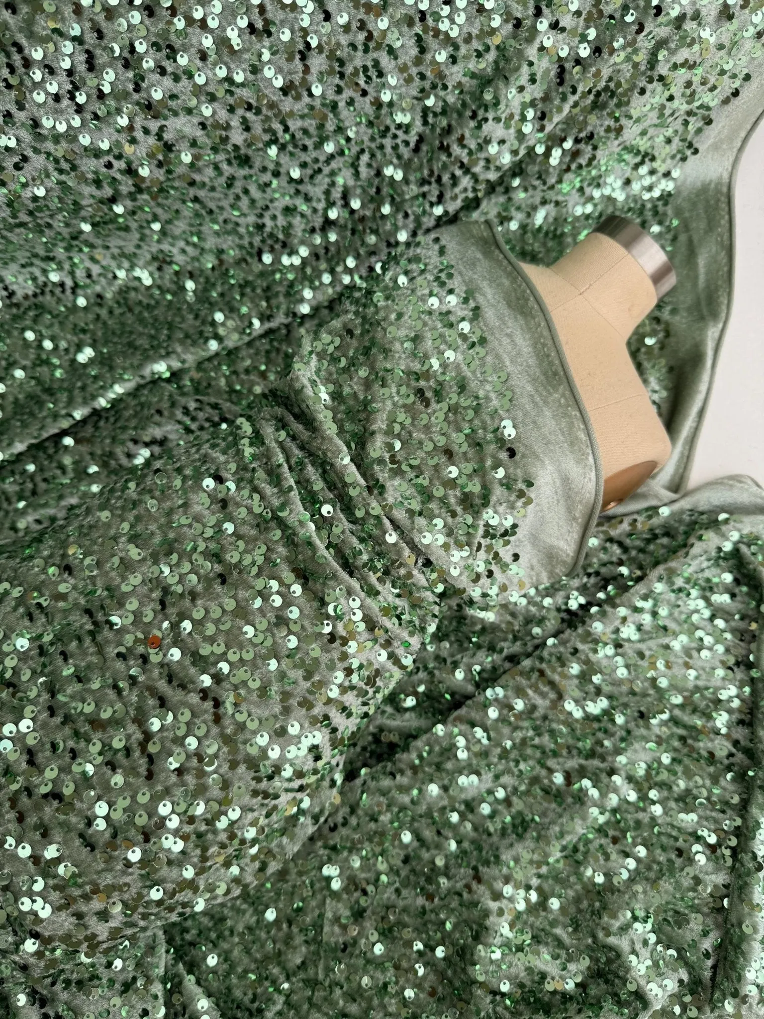 Sage Green Sequins on Sage Velvet Fabric by Yard, Green Sequin Material for Dresses Gowns, Curtains Bows, Bridal Backdrops DYI Crafts Fabric