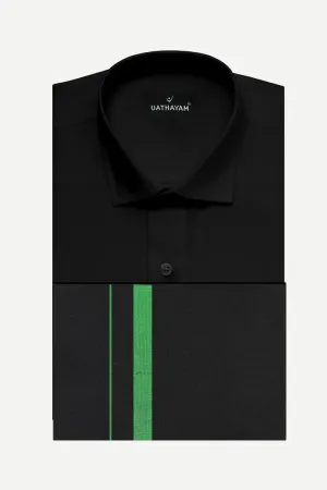 Saranam Set - Black Shirt and Black Dhoti with Green Border 2-in-1 Devotional Set for Men | Uathayam