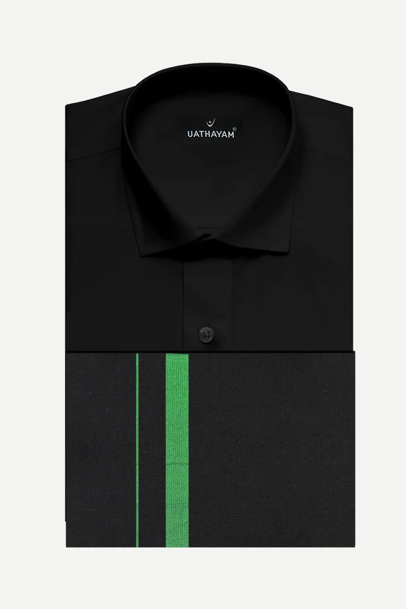 Saranam Set - Black Shirt and Black Dhoti with Green Border 2-in-1 Devotional Set for Men | Uathayam