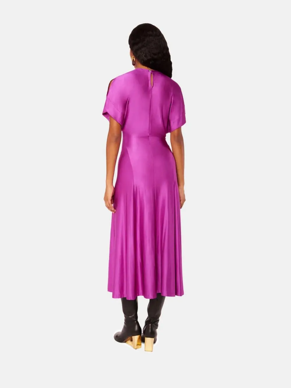 Satin Finish Long Draped Dress