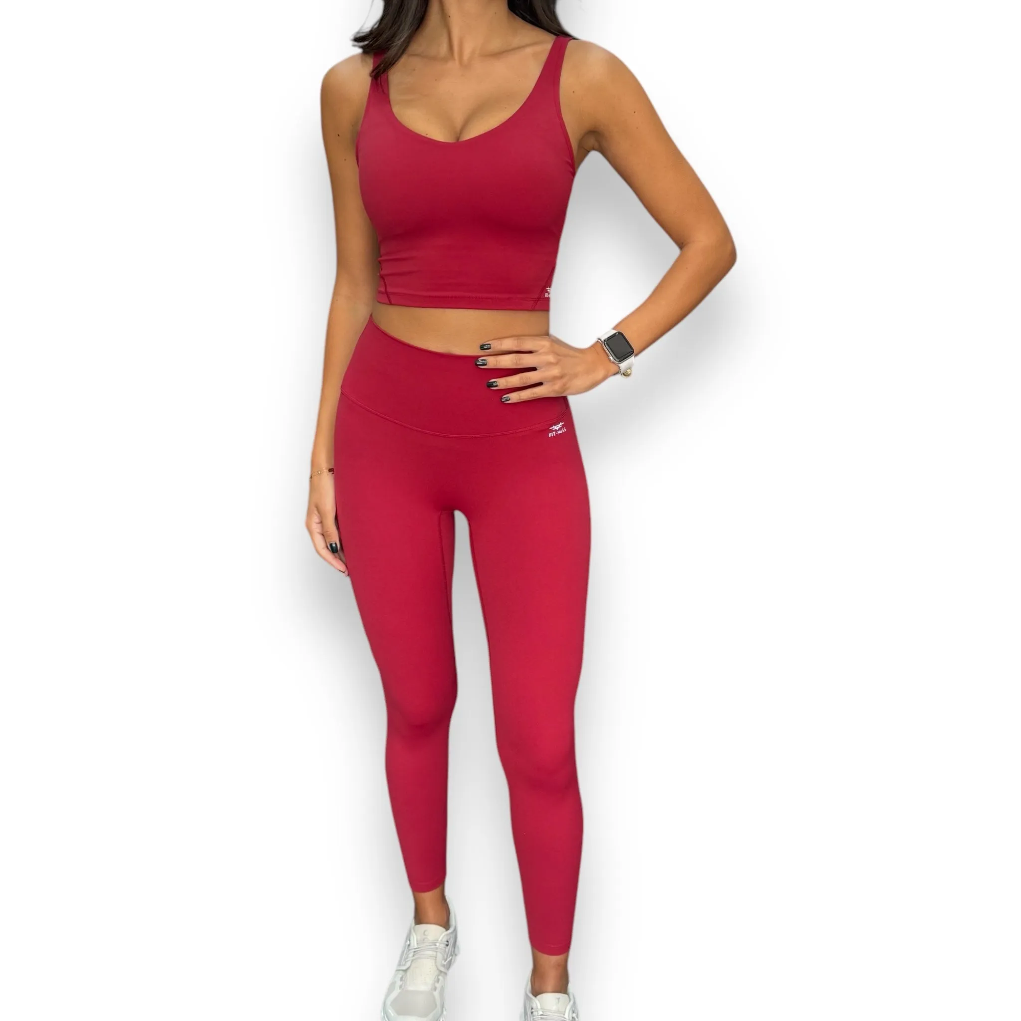 Seamless Front Basic Leggings - Burgundy