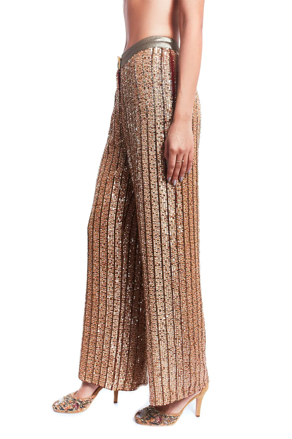 Sequin embroidered pants