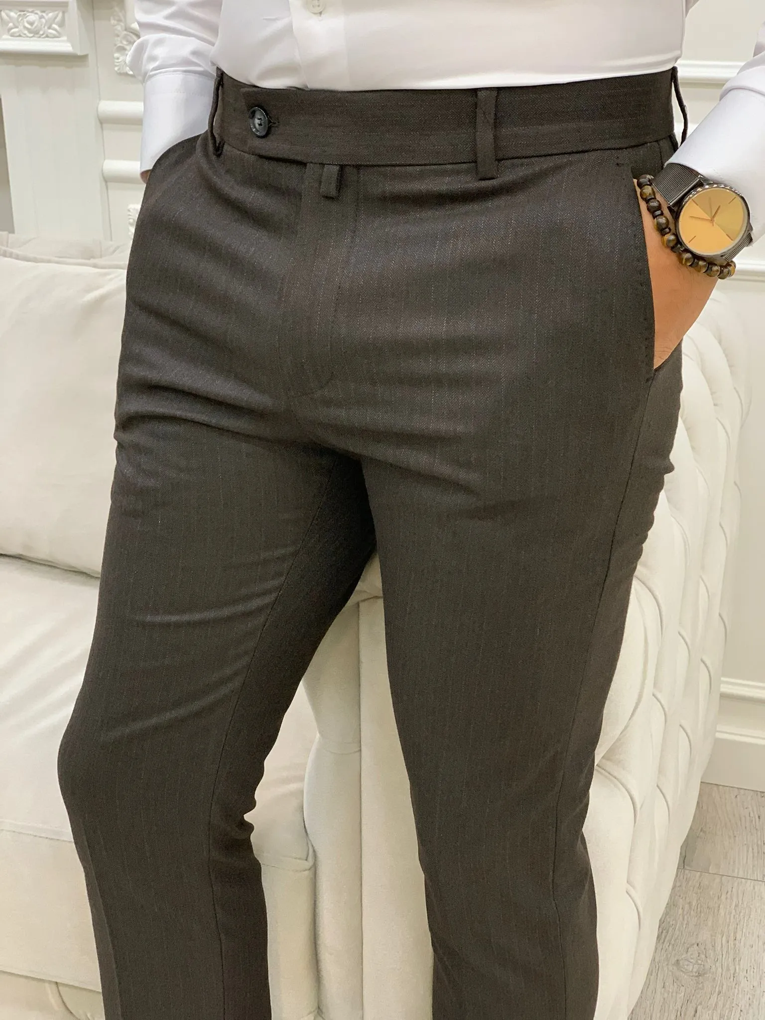 Serra Coffee Slim Fit Striped Pants - Versatile Comfort for Every Occasion